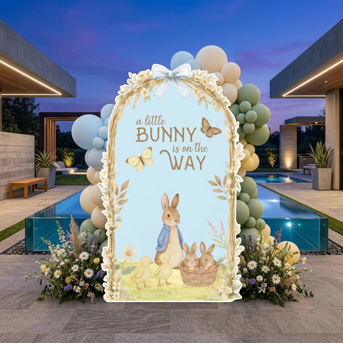 Blue Garden Bunny Cutouts (Bunny On The Way), Bunny Baby Shower, Newborn Backdrop, Easter Bunny, Standee, Boys 1st Birthday