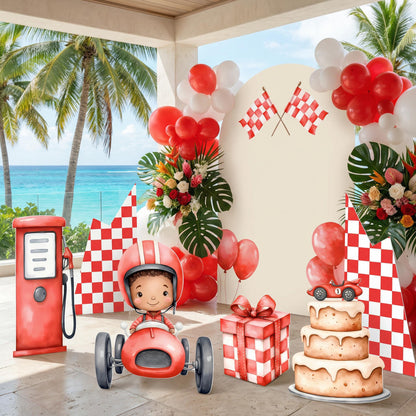 Red Racer Cutouts (Checkered Arch), Race Car Birthday, Little Racer, Two 2 Fast to Curious Birthday Decoration, 2nd Birthday, Boys Baby Shower, Formula One