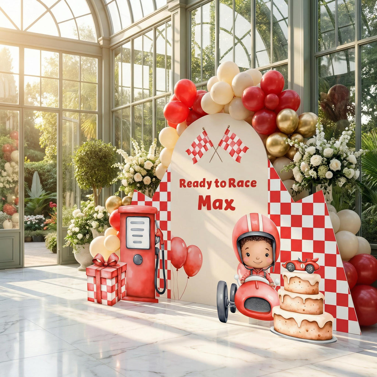 Red Racer Cutouts (Checkered Arch), Race Car Birthday, Little Racer, Two 2 Fast to Curious Birthday Decoration, 2nd Birthday, Boys Baby Shower, Formula One