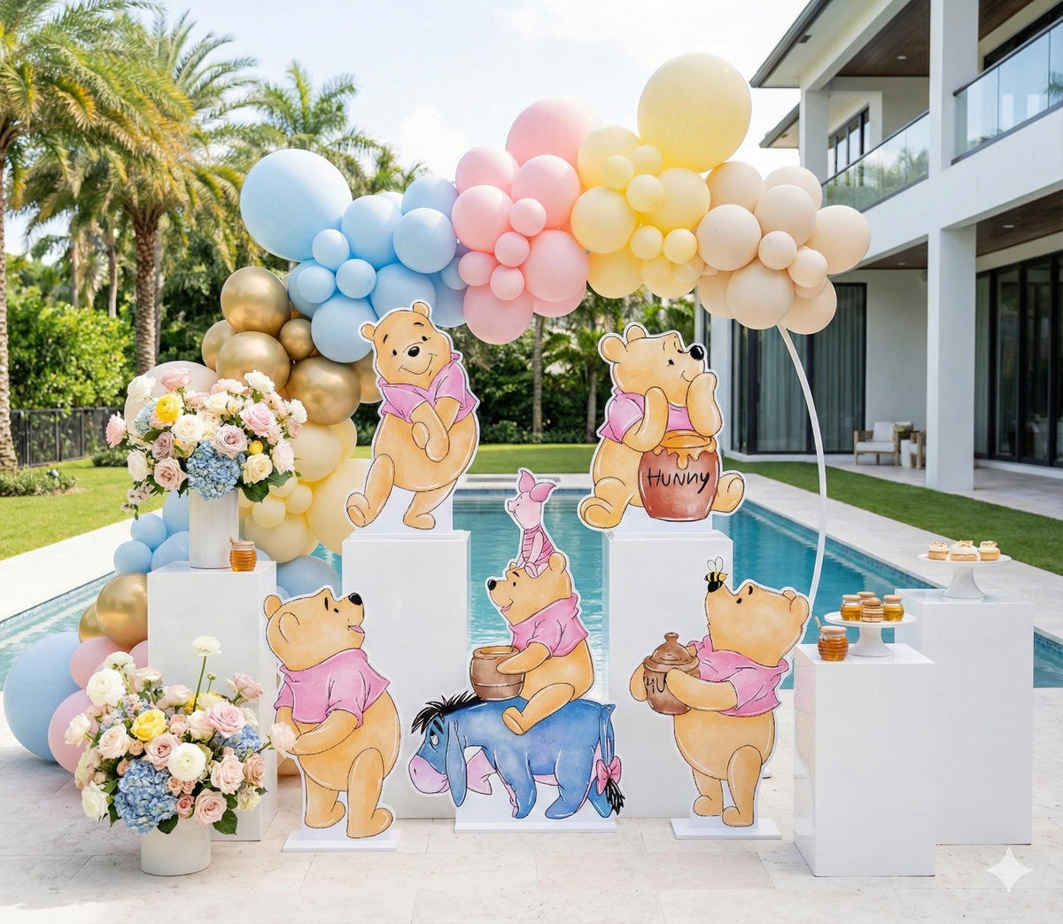 Pink Honey Bear Cutouts, Set 5, Baby Shower Decor, Backdrop, Baby Girl, Bear Props, 1st Birthday, Centerpieces