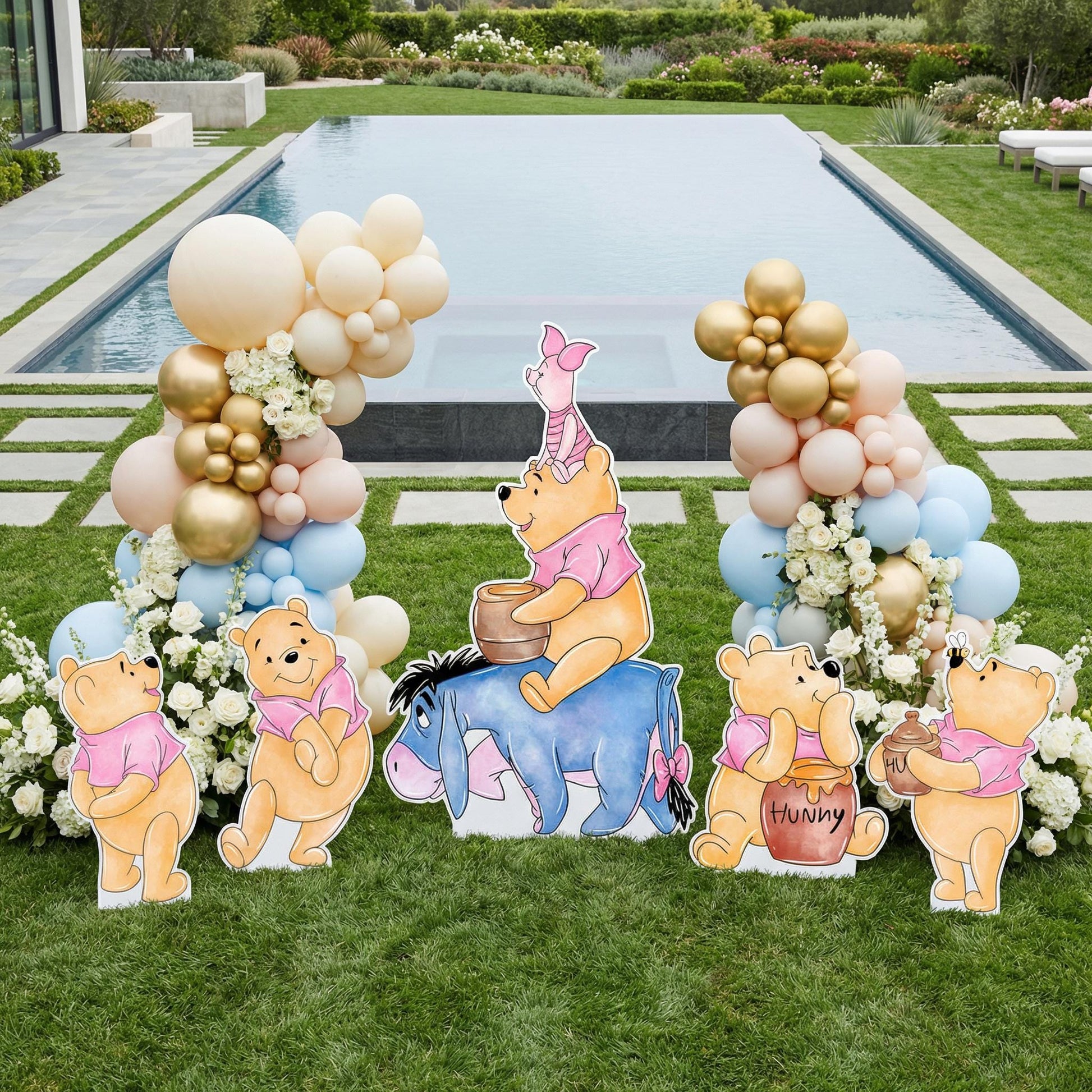 Pink Honey Bear Cutouts — custom party decor, printed and cut to shape