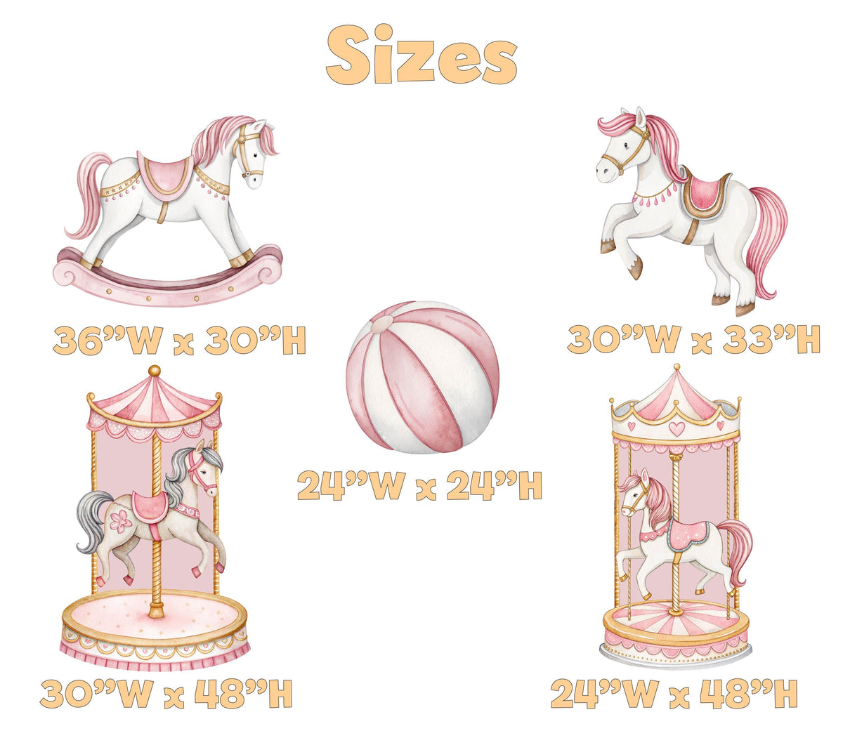 Circus Cutouts Set 5, Carousel Party Decoration, Centerpieces, Pink Baby Shower, Carnival Horse, 1st Birthday Decor