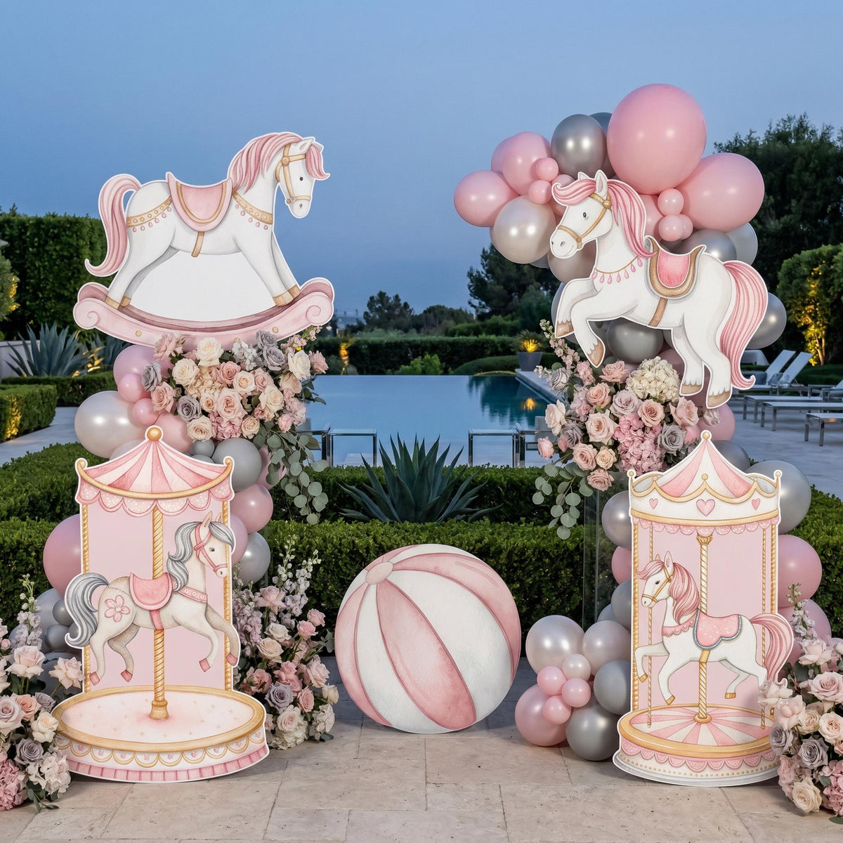 Circus Cutouts Set 5, Carousel Party Decoration, Centerpieces, Pink Baby Shower, Carnival Horse, 1st Birthday Decor