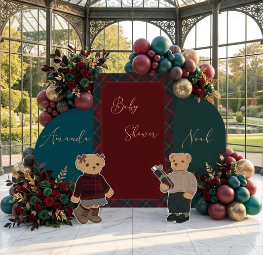 Plaid Teddy Bear Cutouts — custom party decor, printed and cut to shape