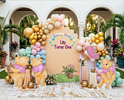 Pink Honey Bear Cutouts — custom party decor, printed and cut to shape