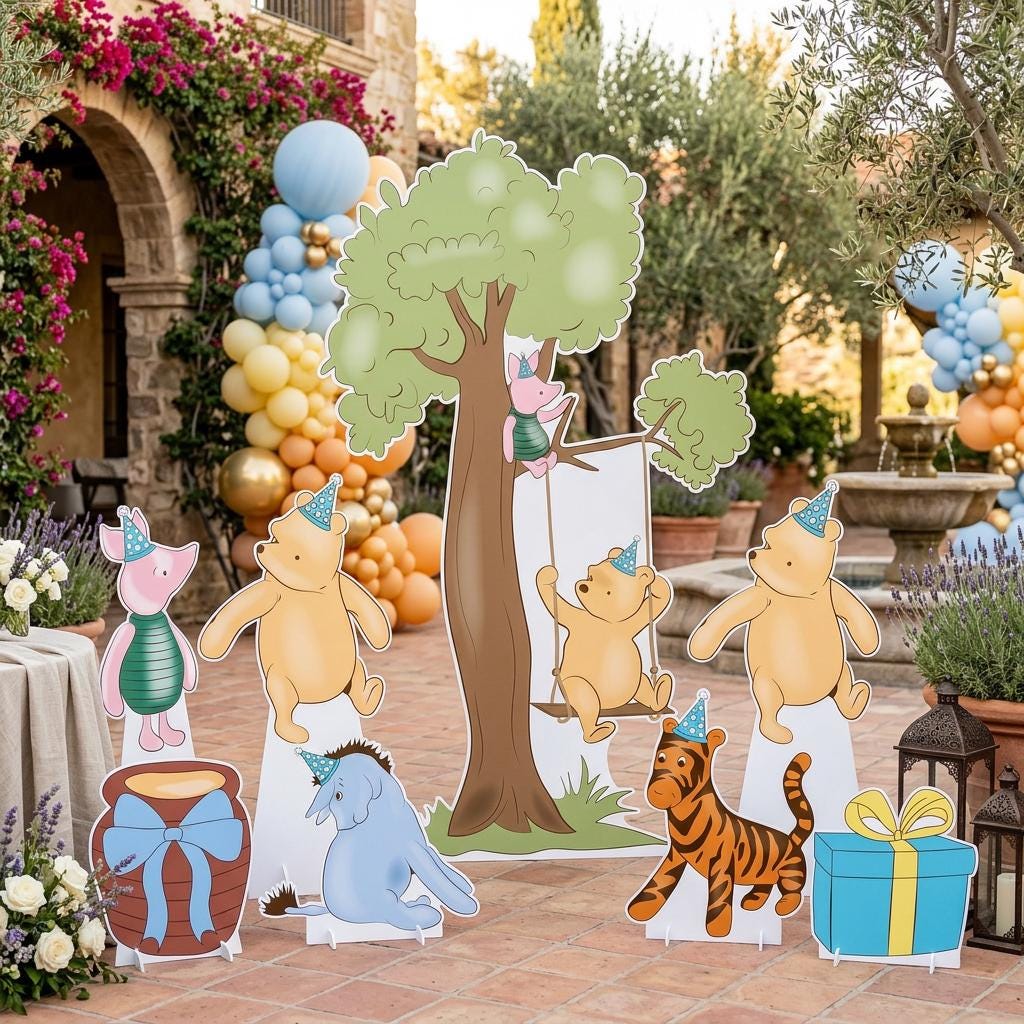 Classic Blue Honey Bear Cutouts, Boy Baby Shower Decor, Yard Sign, Tree Cutout, First Birthday Party Prop