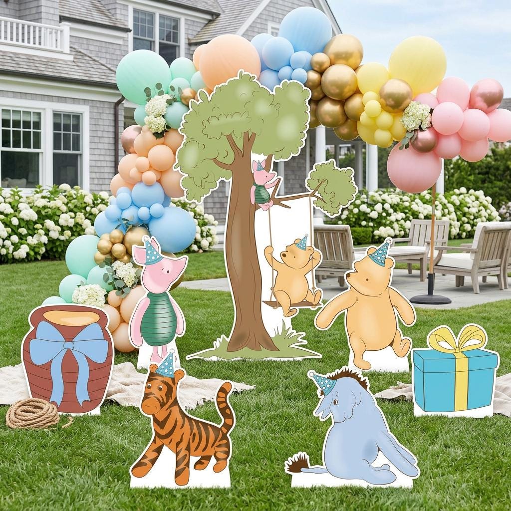 Classic Blue Honey Bear Cutouts — custom party decor, printed and cut to shape