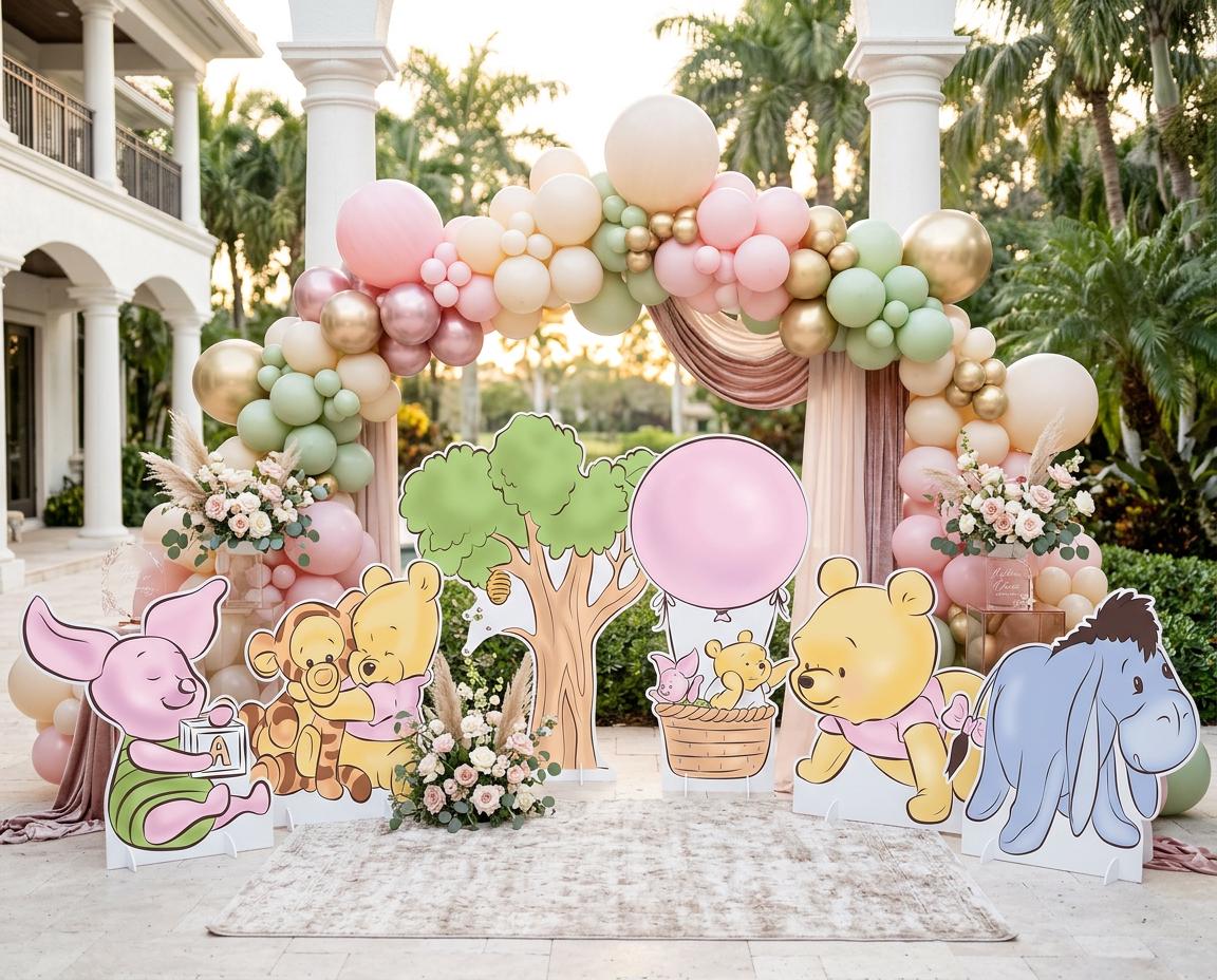 Pink Baby Winnie the Pooh Cutout Decoration, Girl Baby Shower Decor, Backdrop Decor, Baby Girl, Centerpieces, Girls Birthday, Classic Bear