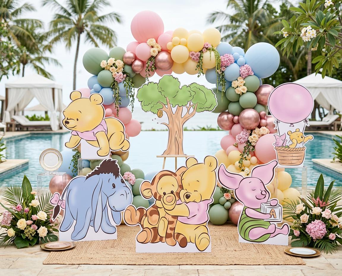 Pink Baby Honey Bear Cutout — custom party decor, printed and cut to shape