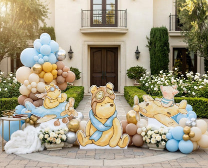 Classic Honey Bear SET of 3 Cutouts, Airplane, Boy Baby Shower Decor, Backdrop, Yard Sign, Aviator Bear, First Birthday, Classic Bear