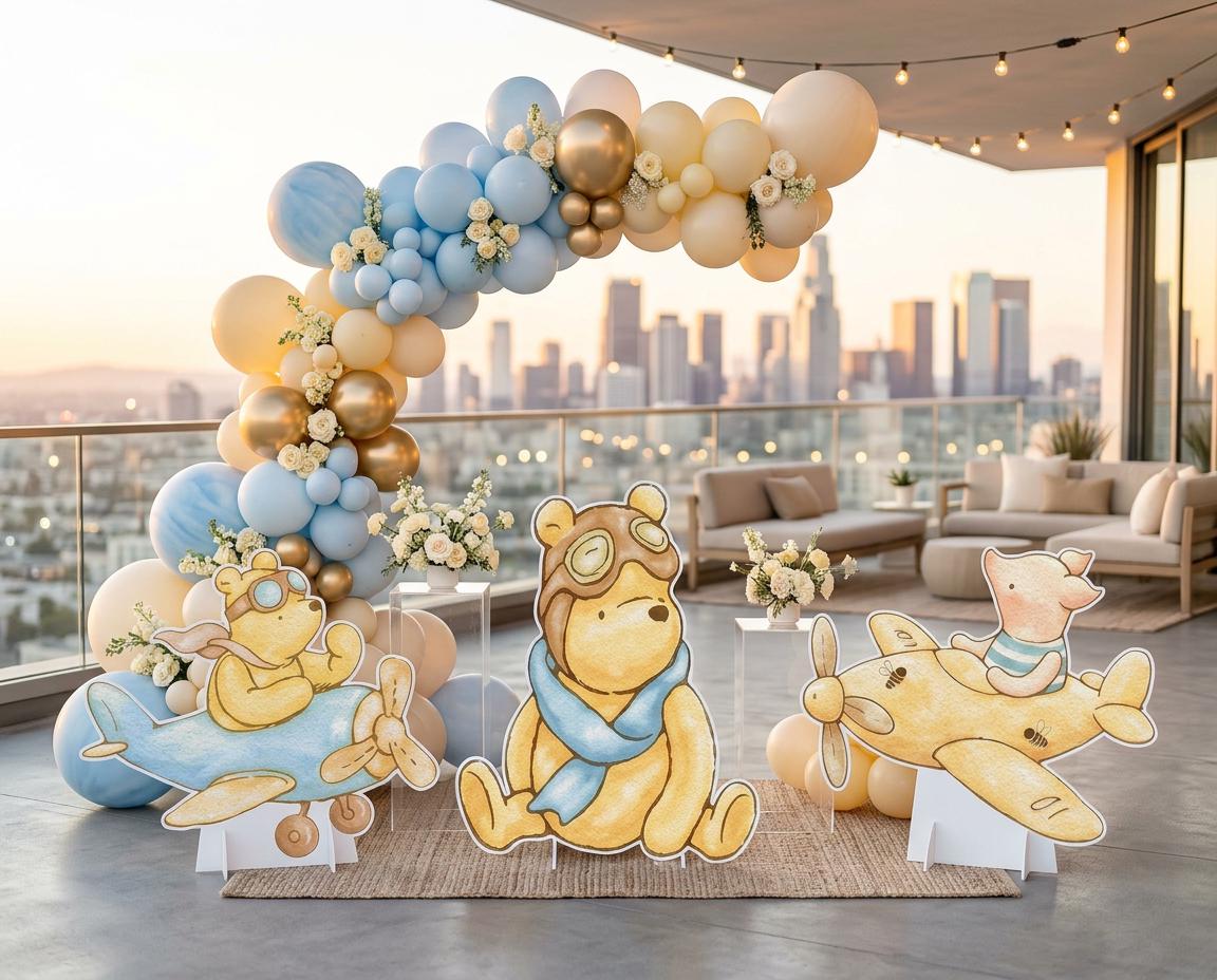 Classic Honey Bear SET of 3 Cutouts, Airplane, Boy Baby Shower Decor, Backdrop, Yard Sign, Aviator Bear, First Birthday, Classic Bear