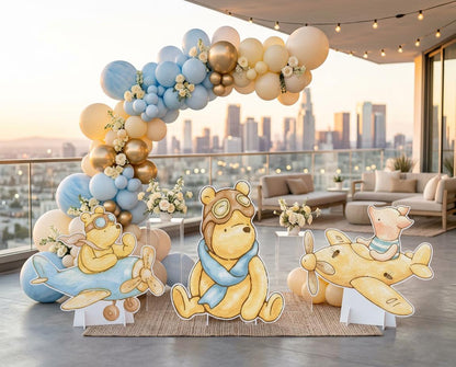 Classic Honey Bear SET of 3 Cutouts, Airplane, Boy Baby Shower Decor, Backdrop, Yard Sign, Aviator Bear, First Birthday, Classic Bear