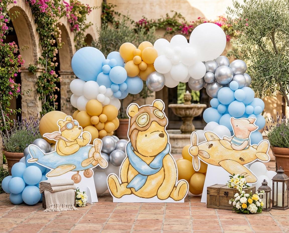 Classic Honey Bear SET of 3 Cutouts, Airplane, Boy Baby Shower Decor, Backdrop, Yard Sign, Aviator Bear, First Birthday, Classic Bear