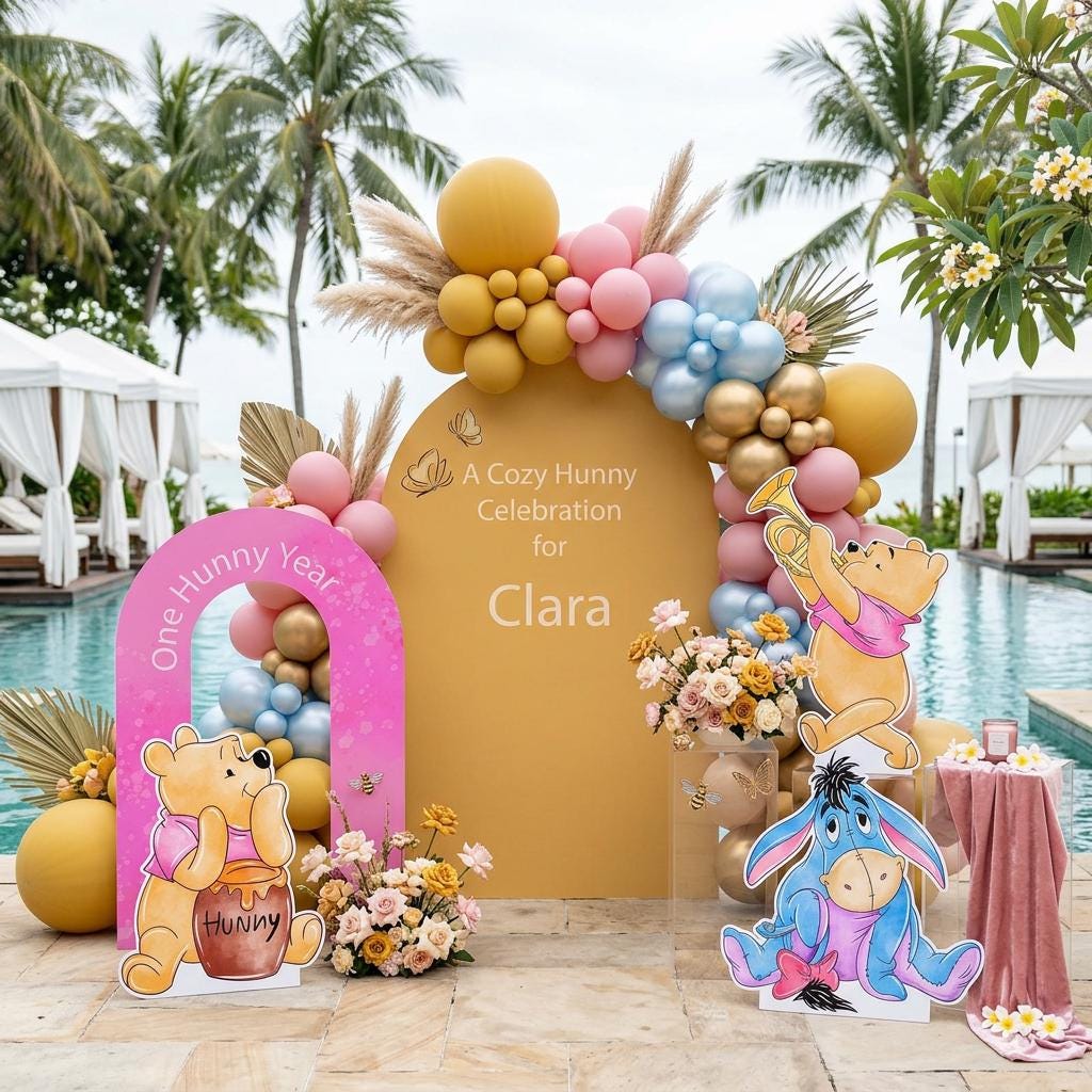 Pink Honey Bear Cutouts (Cozy Hunny Arch), Baby Shower Decor, Backdrop, Baby Girl, Bear Props, 1st Birthday, Centerpieces