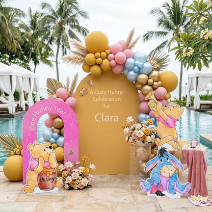 Pink Honey Bear Cutouts (Cozy Hunny Arch), Baby Shower Decor, Backdrop, Baby Girl, Bear Props, 1st Birthday, Centerpieces