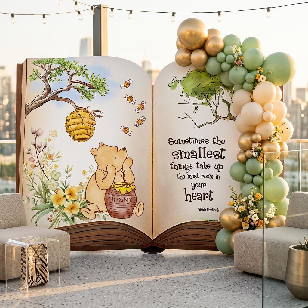 Classic Honey Bear Book Backdrop — custom party decor, printed and cut to shape