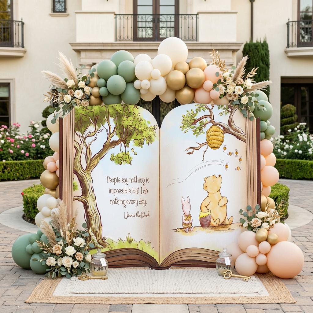 Classic Honey Bear Backdrop (Nothing Every Day Quote), Storybook Baby Shower, 1st Birthday Decor, Old Book Theme Props, Welcome Sign