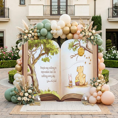 Classic Honey Bear Backdrop (Nothing Every Day Quote), Storybook Baby Shower, 1st Birthday Decor, Old Book Theme Props, Welcome Sign