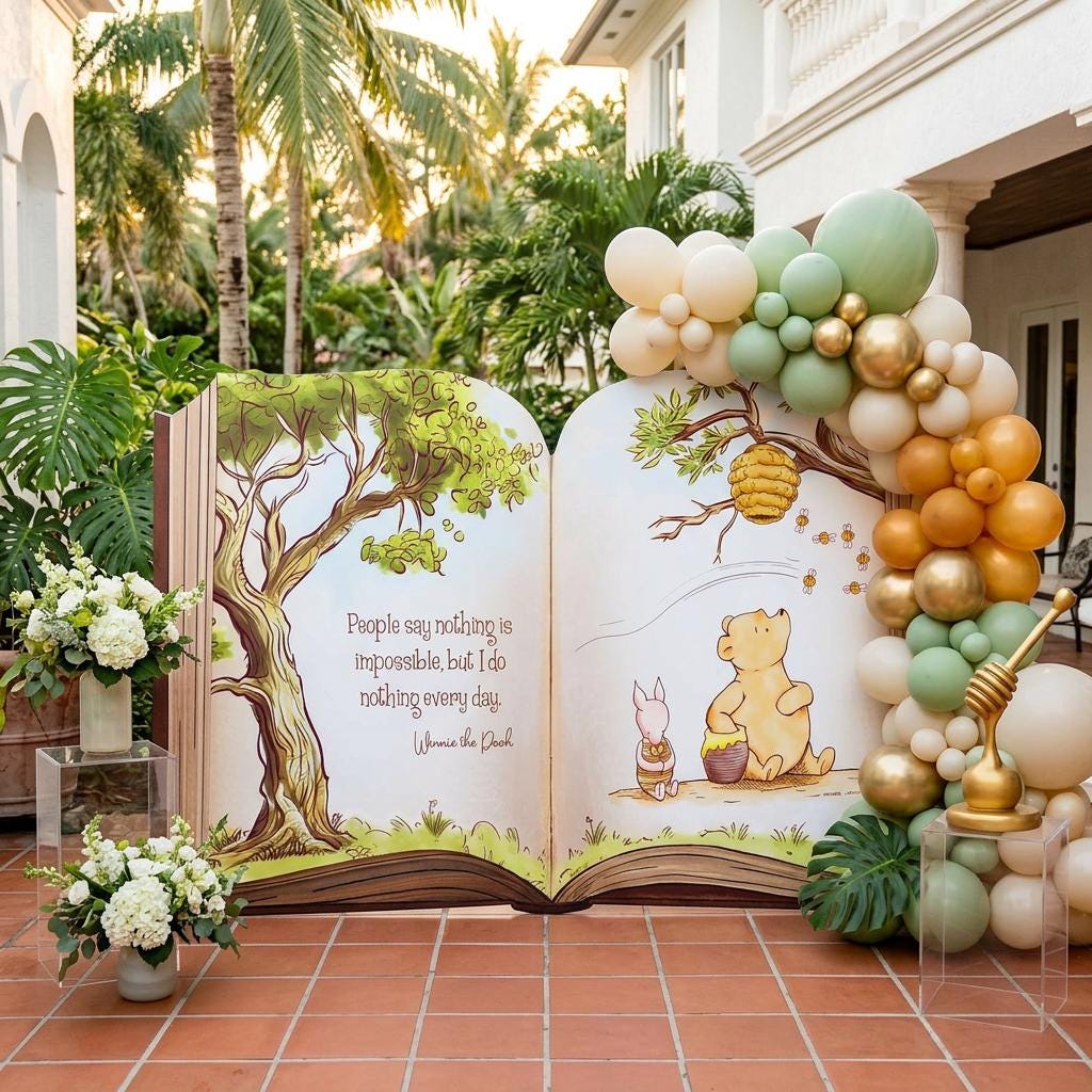 Classic Honey Bear Backdrop — custom party decor, printed and cut to shape