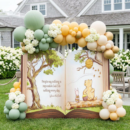 Classic Honey Bear Backdrop (Nothing Every Day Quote), Storybook Baby Shower, 1st Birthday Decor, Old Book Theme Props, Welcome Sign