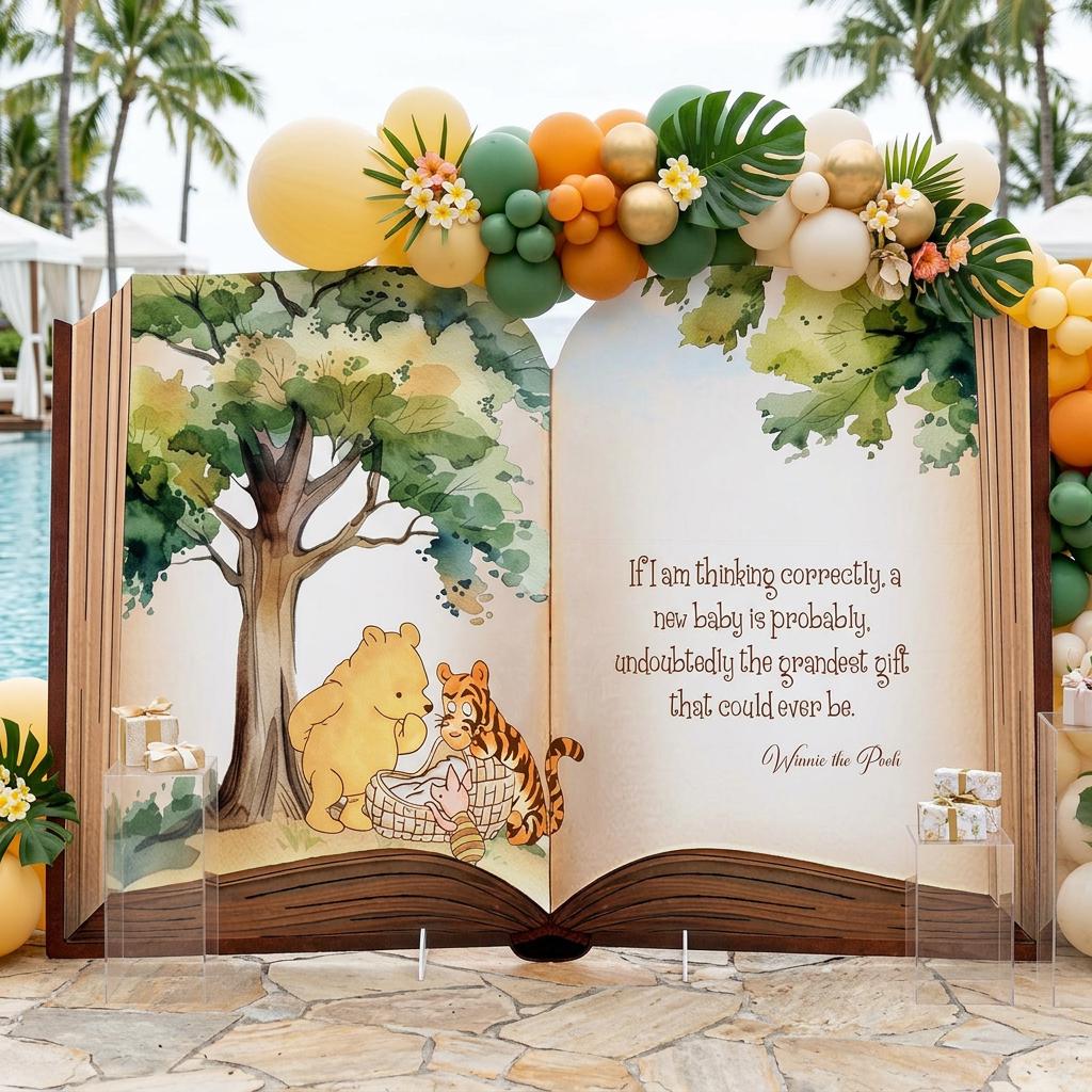Classic Honey Bear Backdrop (Thinking Quote), Storybook Baby Shower, 1st Birthday Decor, Baby Announcement, Welcome Sign, New Baby