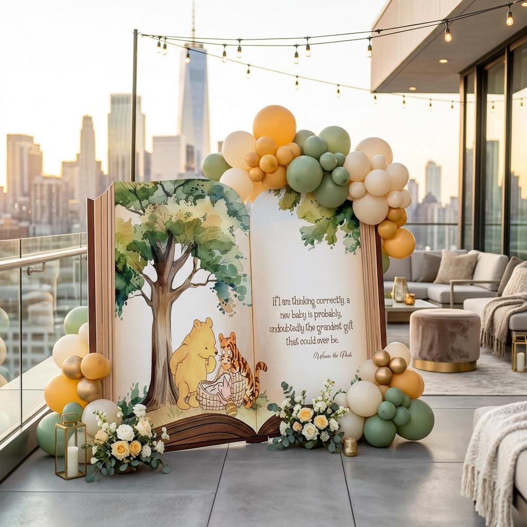 Classic Honey Bear Backdrop (Thinking Quote), Storybook Baby Shower, 1st Birthday Decor, Baby Announcement, Welcome Sign, New Baby