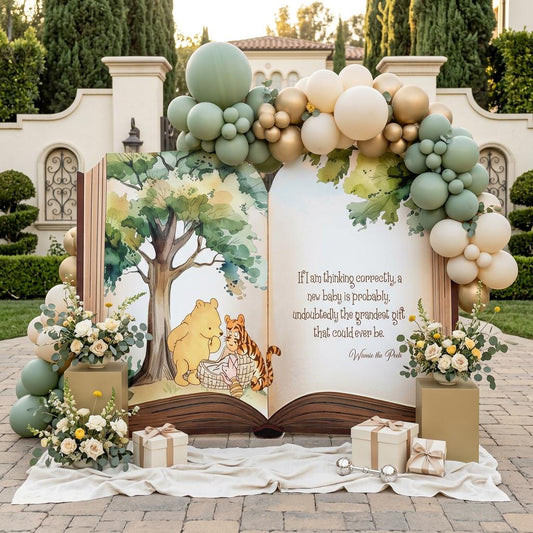 Classic Honey Bear Backdrop — custom party decor, printed and cut to shape