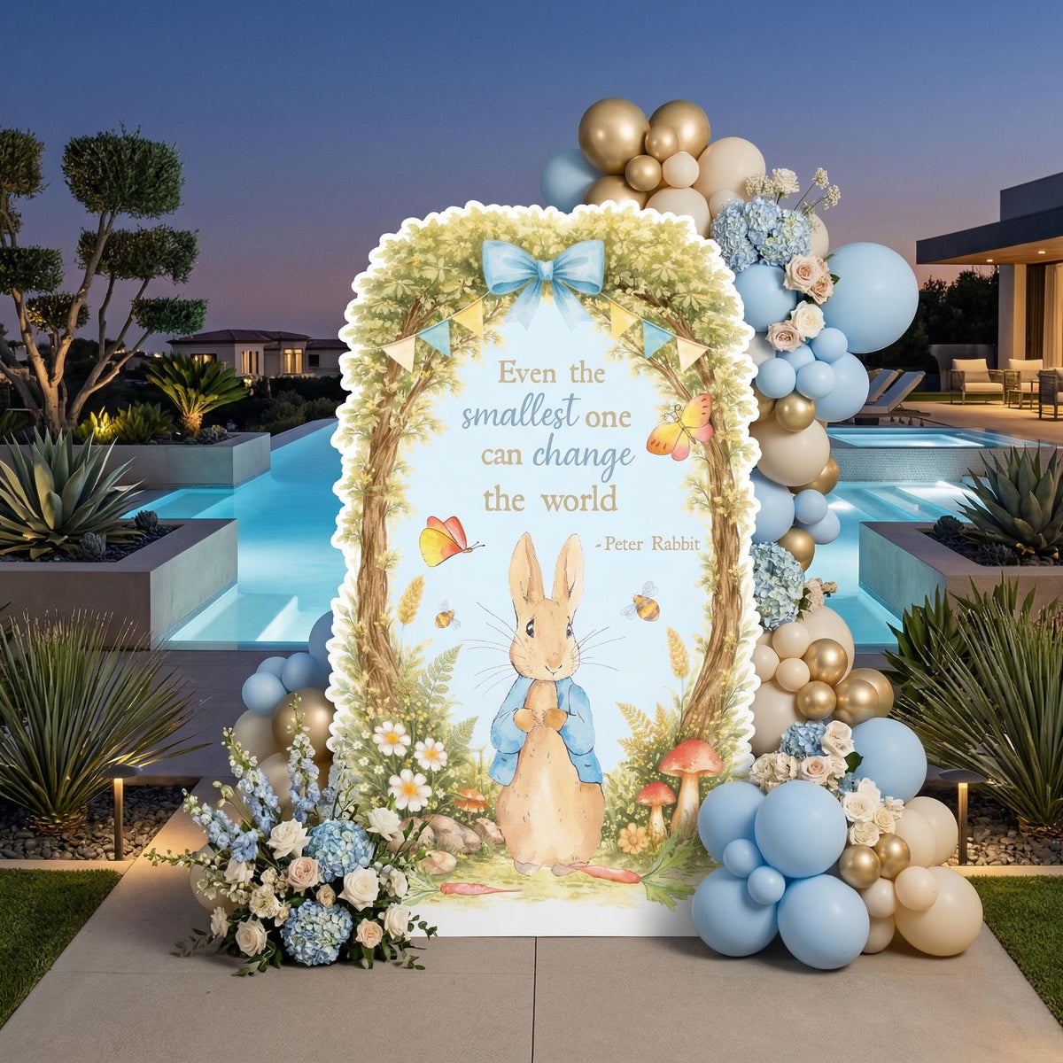 Blue Garden Bunny Cutouts (Garden Quote Arch), Bunny Baby Shower, Newborn Backdrop, Easter Bunny, Standee, Boys 1st Birthday