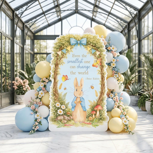 Blue Garden Bunny Cutouts — custom party decor, printed and cut to shape