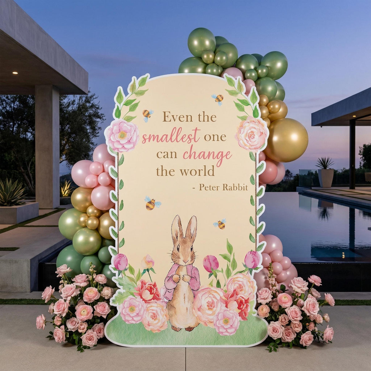 Pink Garden Bunny Cutouts (Pink Floral Arch), Bunny Baby Shower, Newborn Backdrop, Easter Bunny, Standee, Girls 1st Birthday
