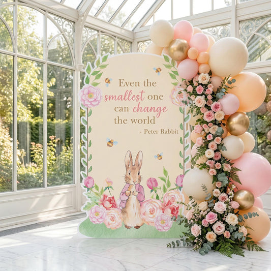 Pink Garden Bunny Cutouts — custom party decor, printed and cut to shape
