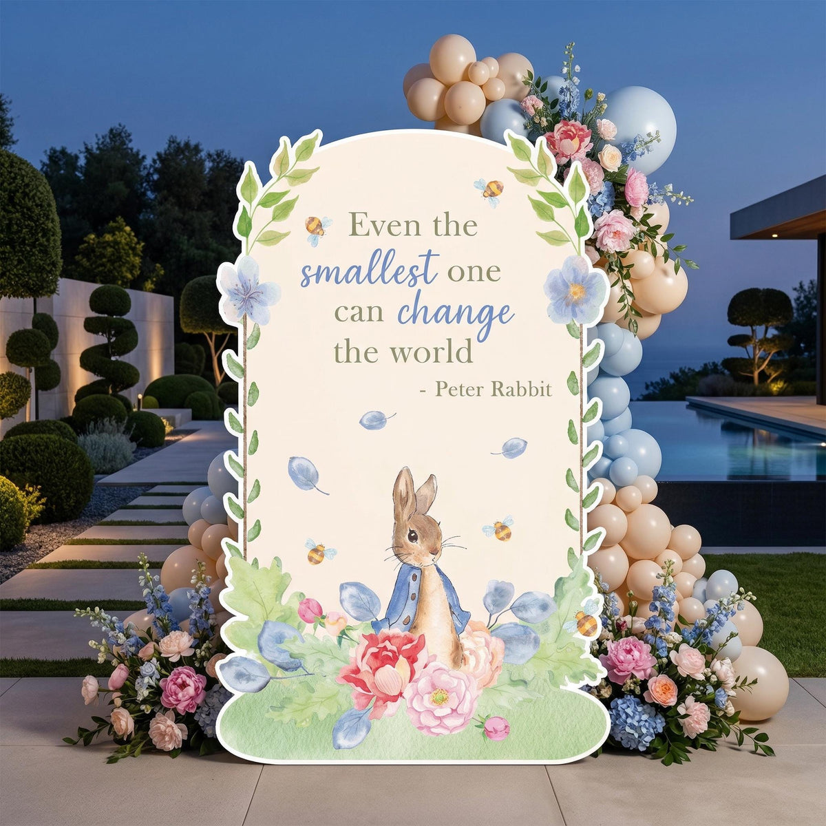 Blue Garden Bunny Cutouts (Blue Floral Quote Arch), Bunny Baby Shower, Newborn Backdrop, Easter Bunny, Standee, Boys 1st Birthday