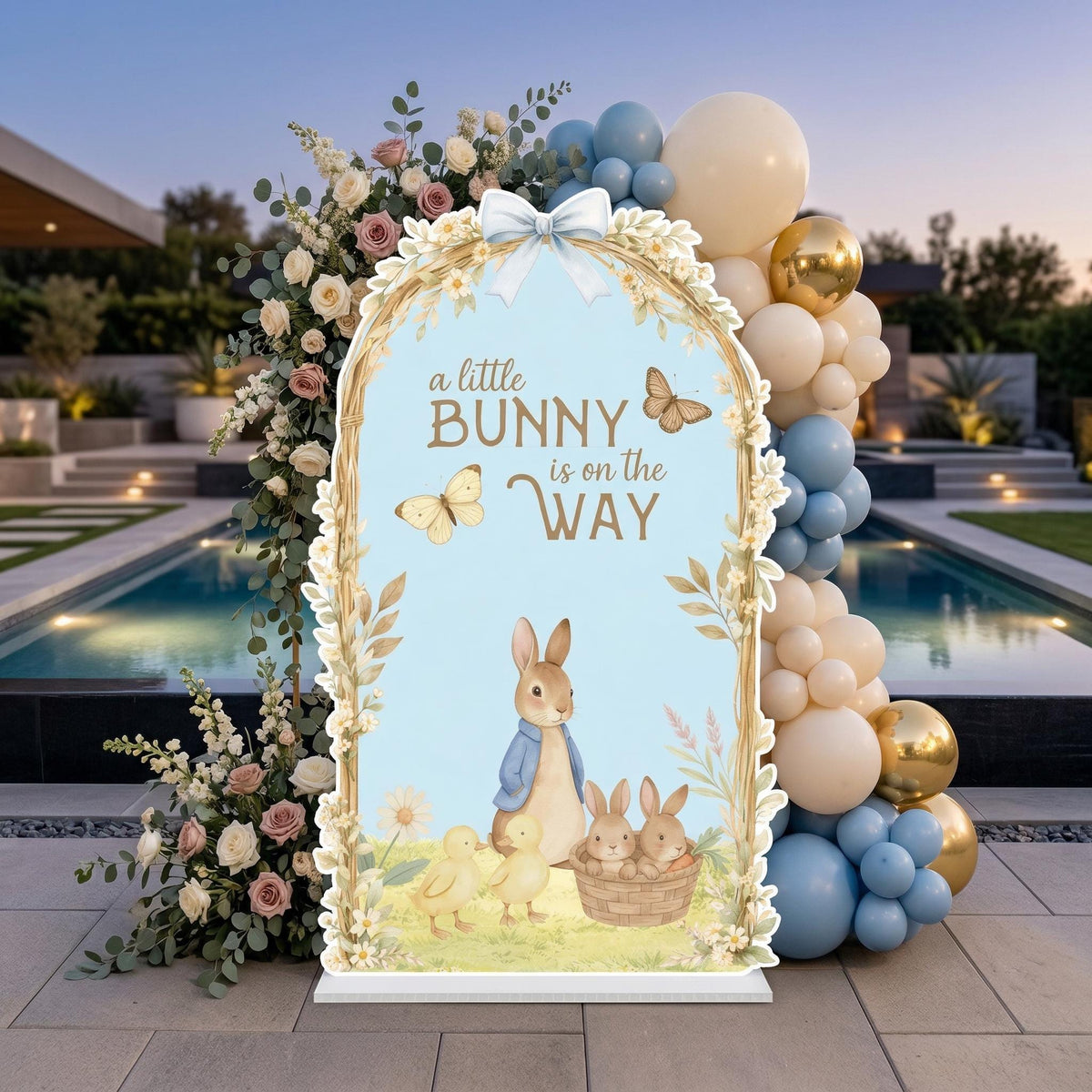 Blue Garden Bunny Cutouts (Bunny On The Way), Bunny Baby Shower, Newborn Backdrop, Easter Bunny, Standee, Boys 1st Birthday