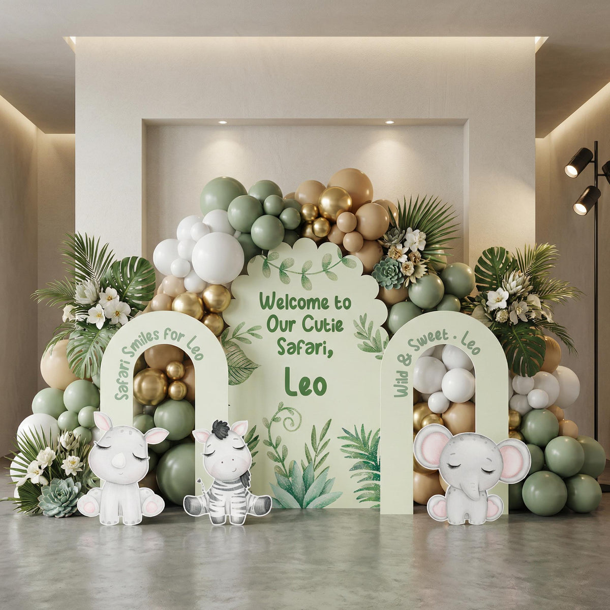 Green Safari Animals Cutouts, Jungle Backdrop, Baby Shower Decor, 1st Birthday, Wild One Birthday