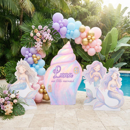 Pastel Mermaid Cutouts, Birthday Party Decor, Seashell Props, Under The Sea Party, Arch Backdrop, Ocean Animals
