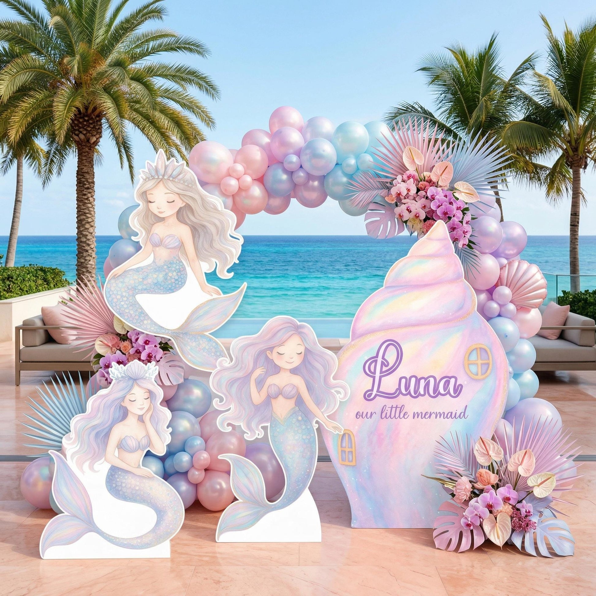 Pastel Mermaid Cutouts, Birthday Party Decor, Seashell Props, Under The Sea Party, Arch Backdrop, Ocean Animals