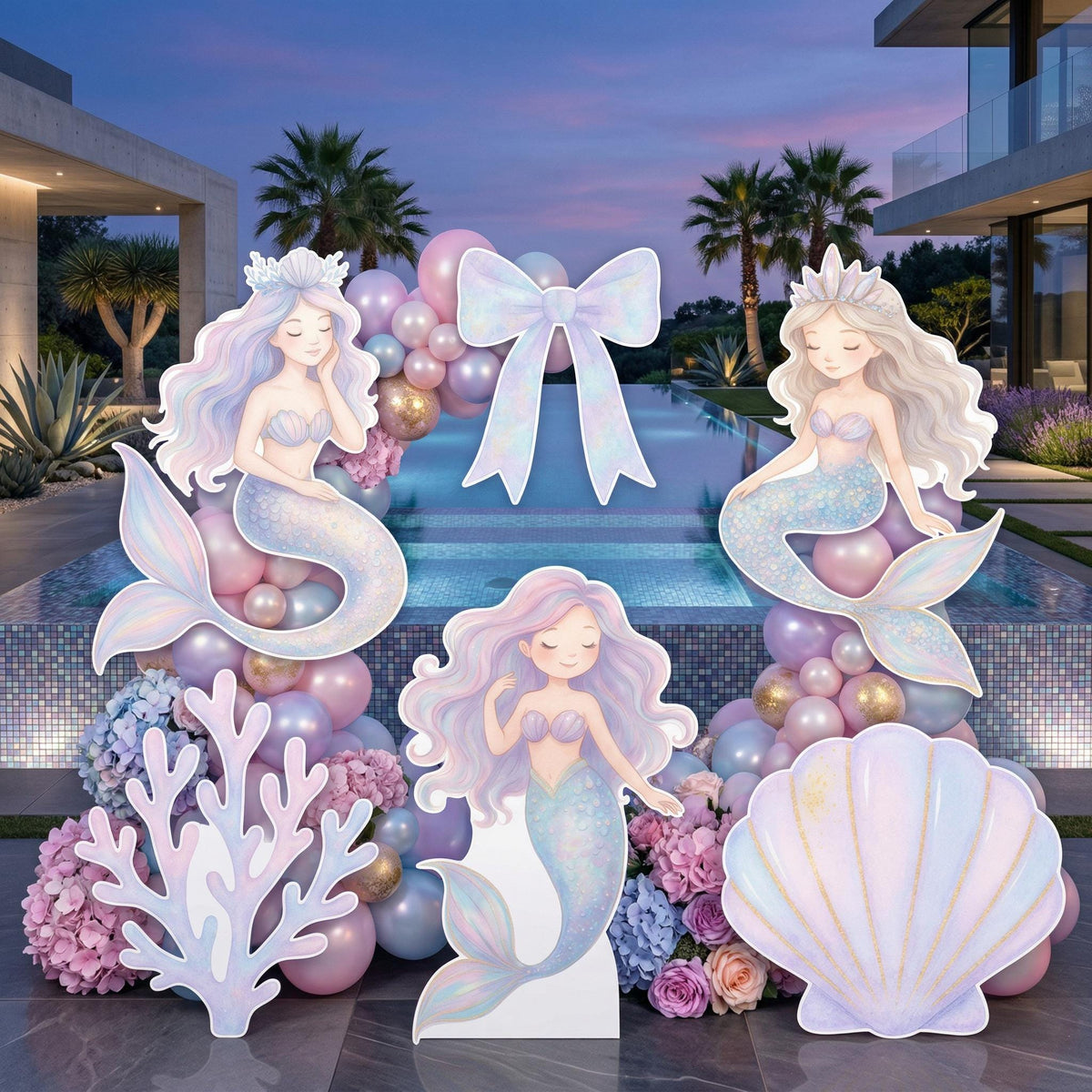 Pastel Mermaid Cutouts — custom party decor, printed and cut to shape