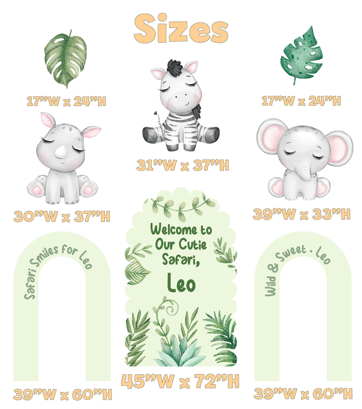 Green Safari Animals Cutouts, Jungle Backdrop, Baby Shower Decor, 1st Birthday, Wild One Birthday
