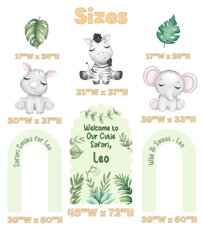 Green Safari Animals Cutouts, Jungle Backdrop, Baby Shower Decor, 1st Birthday, Wild One Birthday