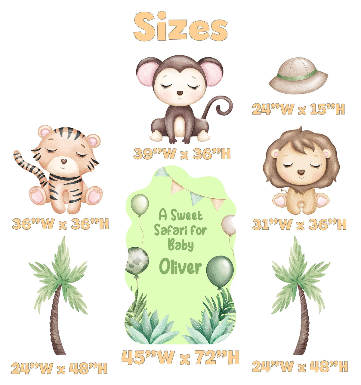 Green Safari Animals Cutouts, Jungle Backdrop, Baby Shower Decor, 1st Birthday, Wild One Birthday