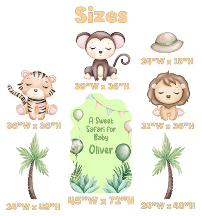 Green Safari Animals Cutouts, Jungle Backdrop, Baby Shower Decor, 1st Birthday, Wild One Birthday