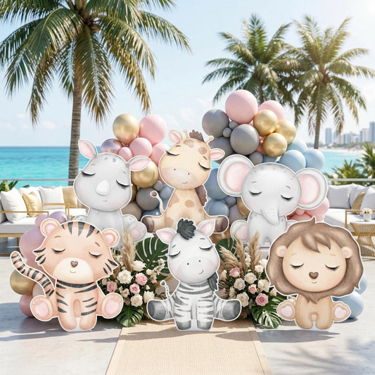 Safari Animals Set 6 Cutouts — custom party decor, printed and cut to shape