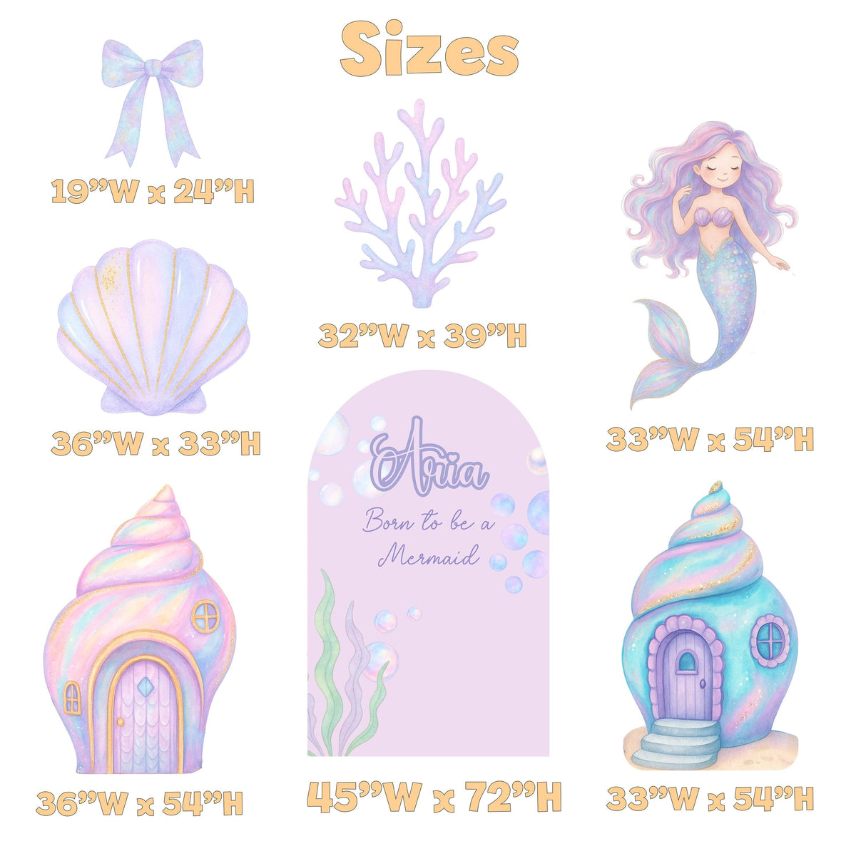 Pastel Mermaid Cutouts, Birthday Party Decor, Seashell Props, Under The Sea Party, Arch Backdrop, Ocean Animals