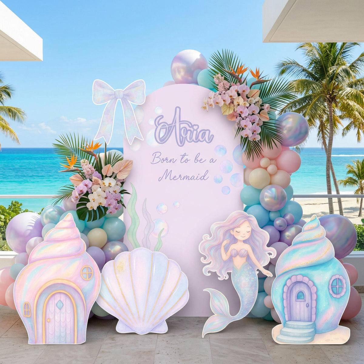 Pastel Mermaid Cutouts — custom party decor, printed and cut to shape