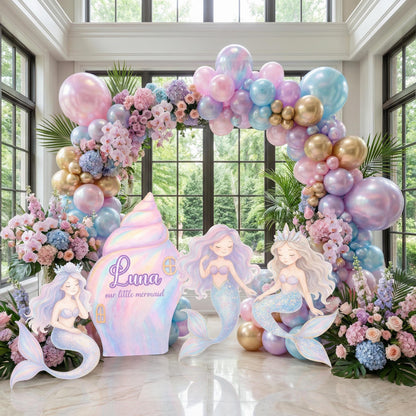 Pastel Mermaid Cutouts, Birthday Party Decor, Seashell Props, Under The Sea Party, Arch Backdrop, Ocean Animals