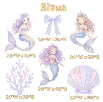 Pastel Mermaid Cutouts, Birthday Party Decor, Seashell Props, Under The Sea Party, Arch Backdrop, Ocean Animals