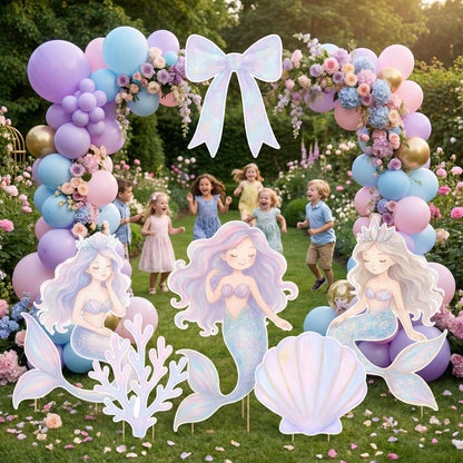 Pastel Mermaid Cutouts, Birthday Party Decor, Seashell Props, Under The Sea Party, Arch Backdrop, Ocean Animals