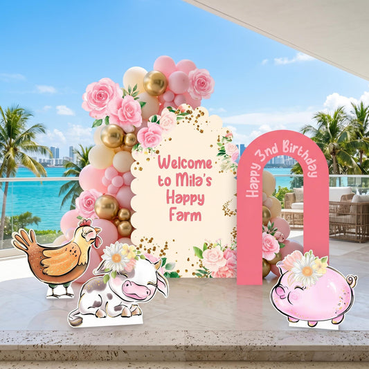 Pink Farm Animals Cutouts — custom party decor, printed and cut to shape