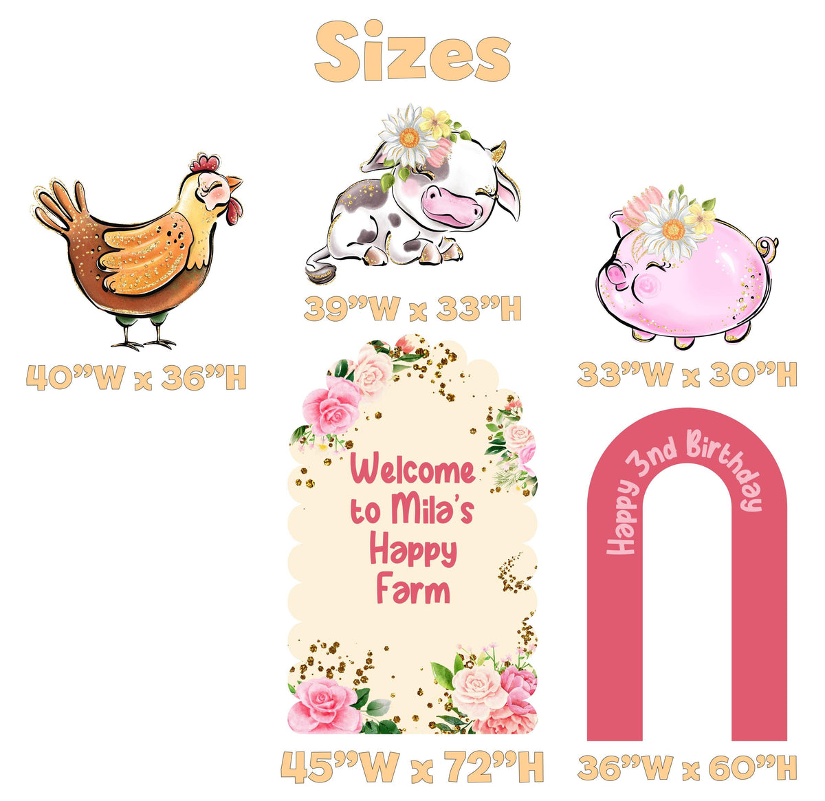Pink Farm Animals Cutouts, Ranch Animals Party, Barnyard Birthday Prop, Baby Shower Backdrop, Farm Themed Party Decor, Centerpieces