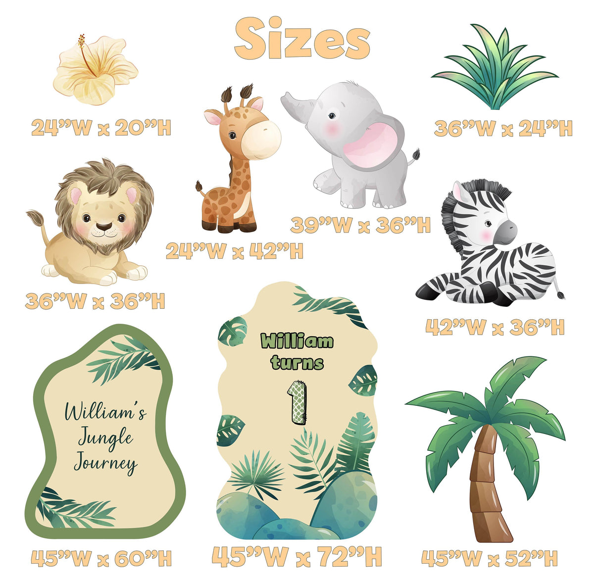 Green Safari Animals Cutouts, Jungle Backdrop, Baby Shower Decor, 1st Birthday, Wild One Birthday